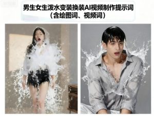 男生女生泼水变装换装AI视频制作提示词(含绘图词、视频词)-淘金日记