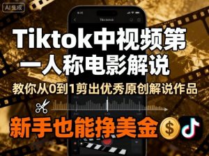 Tiktok中视频第一人称电影解说,教你从0到1剪出一个优秀的原创解说作品,新手也能挣美金-淘金日记