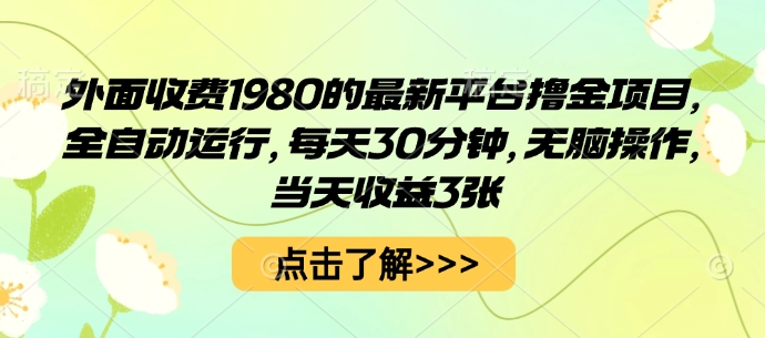 外面收费1980的最新平台撸金项目,全自动运行,每天30分钟,无脑操作,当天收益3张【揭秘】-淘金日记
