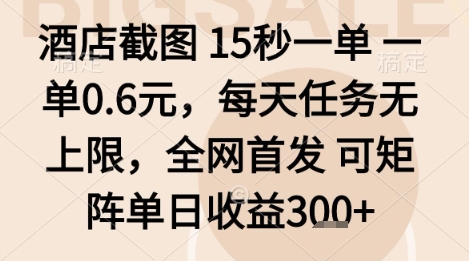酒店截图项目,15秒一单,一单0.6米,每天任务无上限,全网首发可矩阵单日收益3张+【揭秘】-淘金日记