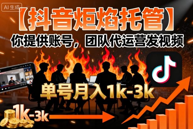【抖音炬焰托管】你提供账号,团队代运营发视频,单号月入1k+【揭秘】-淘金日记