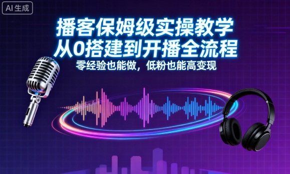 播客保姆级实操教学，从0搭建到开播全流程，零经验也能做，低粉也能高变现-淘金日记