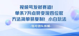 视频号发财赛道单条7W点赞变现四位数方法简单易复制小白玩法-淘金日记