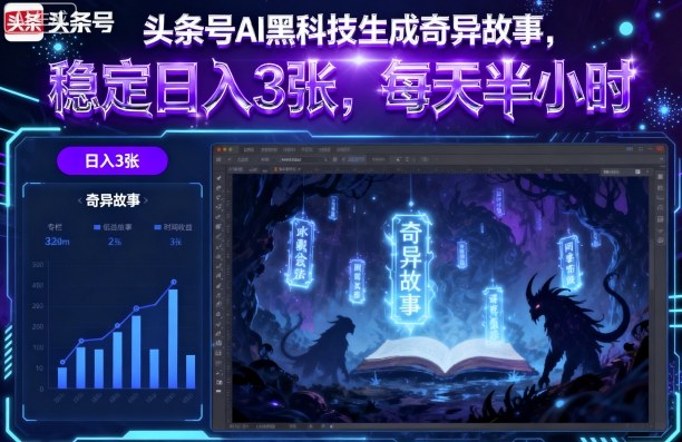 头条号AI黑科技生成奇异故事，稳定日入3张，每天半小时-淘金日记