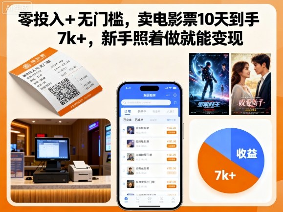零投入+无门槛,卖电影票10天到手7k+,新手照着做就能变现【揭秘】-淘金日记