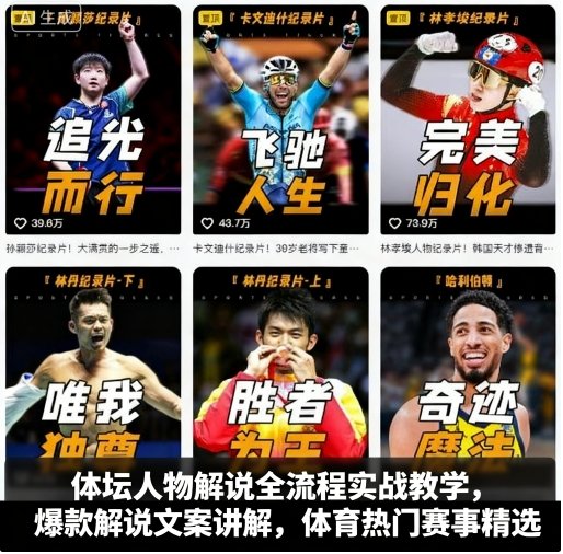 体坛人物解说全流程实战教学，爆款解说文案讲解，体育热门赛事精选-淘金日记