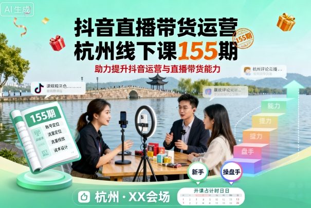 抖音直播带货运营杭州线下课155期,助力提升抖音运营与直播带货能力-淘金日记