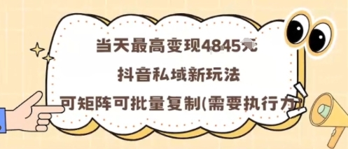 当天最高变现1k+，抖音私域新玩法，可矩阵可批量复制-淘金日记