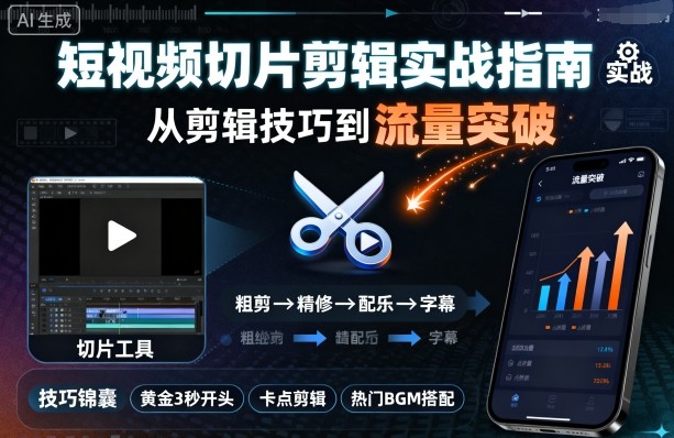 短视频切片剪辑实战指南，从剪辑技巧到流量突破-淘金日记