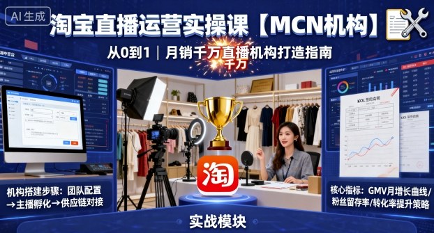 淘宝直播运营实操课【MCN机构】,从0到1做一家月销千W的直播机构-淘金日记