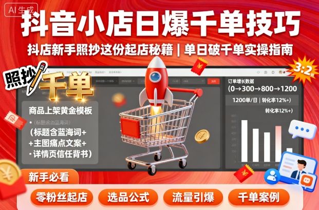 抖音小店日爆千单技巧,抖店新手照抄这份起店秘籍,单日破千单-淘金日记