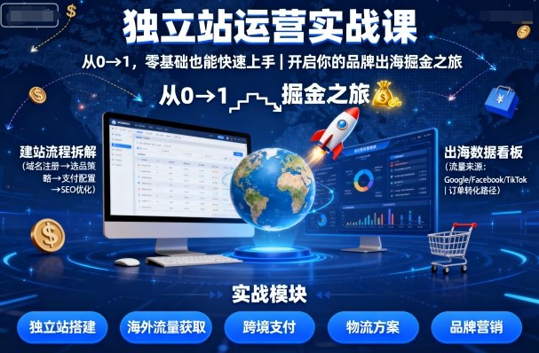 独立站运营实战课,从0到1,零基础也能快速上手,开启你的品牌出海掘金之旅-淘金日记
