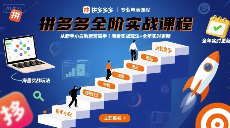 拼多多全阶实战课程,从新手小白到运营高手,海量实战玩法+全年实时更新【2025年9月更新】-淘金日记