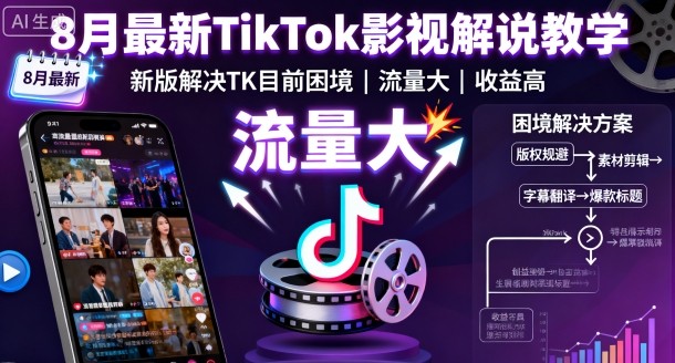 8月最新TikTok影视解说教学,新版解决TK目前困境,流量大,收益高-淘金日记