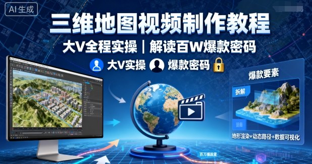 三维地图视频制作教程,大V全程实操,解读百W爆款密码-淘金日记
