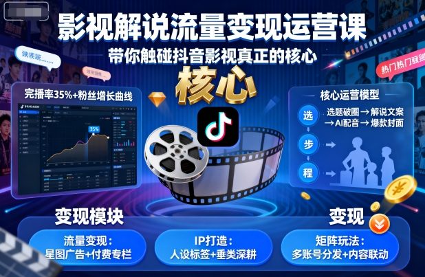 影视解说流量变现运营课,带你触碰抖音影视真正的核心-淘金日记