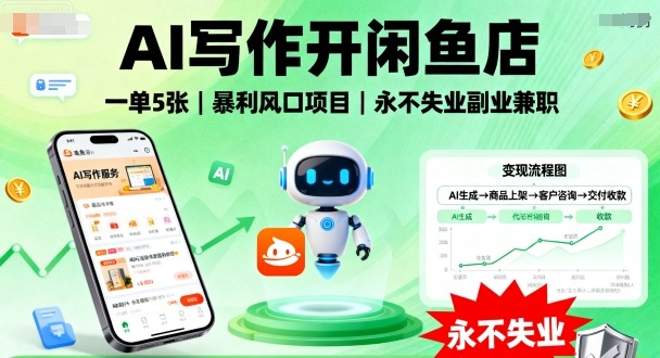 AI写作开闲鱼店,一单5张,暴利风口项目,永不失业副业兼职【全网首发】-淘金日记