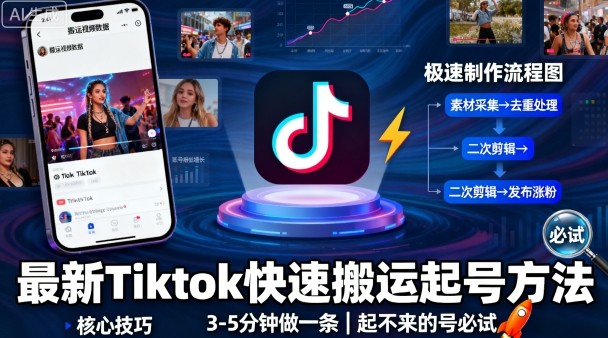 最新Tiktok快速搬运快速起号方法，3-5分钟做一条，起不来的号可以试试-淘金日记