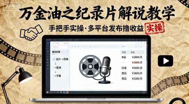 万金油之纪录片解说教学,手把手教你,完全实操,多平台发布撸收益-淘金日记
