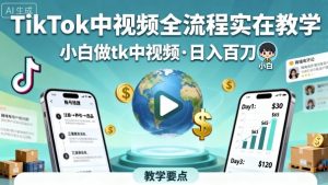 TikTok中视频全流程实操教学,小白做tk中视频,日入百刀-淘金日记