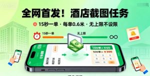 全网首发！酒店截图任务，15秒一单，每单0.6米，任务无上限不设限，矩阵操作单日3张到手【揭秘】-淘金日记