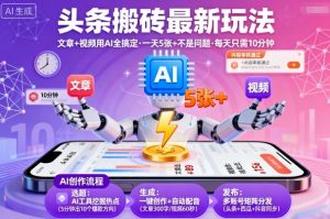 头条搬砖最新玩法,文章+视频用AI全搞定,一天5张+不是问题,每天只需10分钟-淘金日记