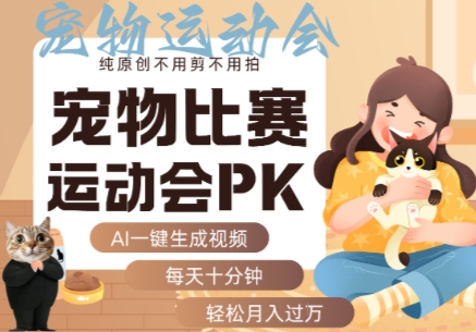 AI一键生成宠物比赛运动会PK视频,纯原创不用剪不用拍,每天十分钟,轻松月入过1W+-淘金日记