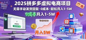 2025拼多多虚拟电商项目,无需手动发货回复,0成本,轻松月入1-5W【揭秘】-淘金日记