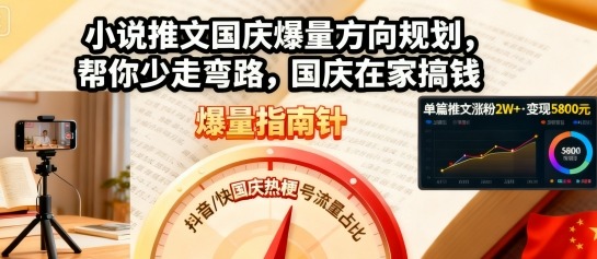 小说推文国庆爆量方向规划，帮你少走弯路，国庆在家搞钱-淘金日记