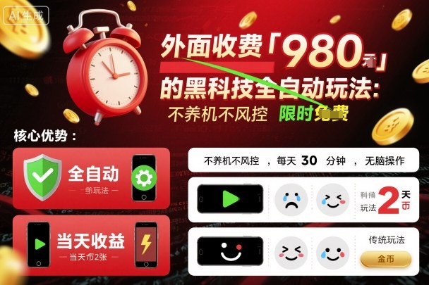 外面收费980的黑科技全自动玩法,不养机不风控,每天30分钟,无脑操作,当天收益2张【揭秘】-淘金日记