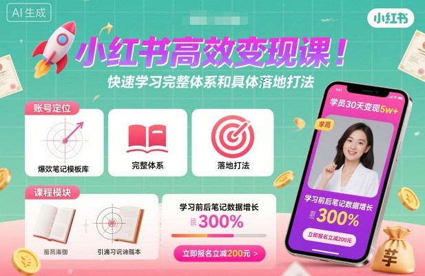 小红书高效变现课,快速学习小红书完整体系和具体落地打法-淘金日记