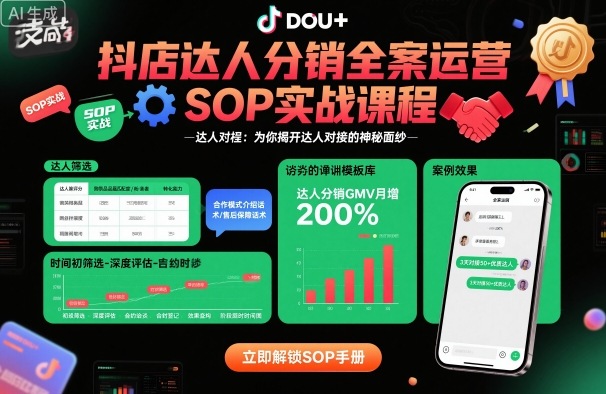 抖店达人分销全案运营SOP实战课程,为你揭开达人对接的神秘面纱-淘金日记