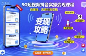 5G短视频抖音实操变现课程,自媒体,无谓引流变现-淘金日记