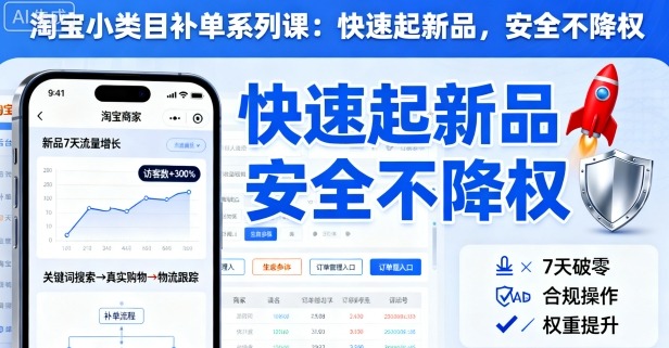 淘宝小类目补单系列课,快速起新品,安全不降权-淘金日记