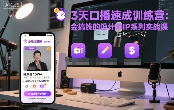 3天口播速成训练营,会搞钱的设计师IP系列实战课-淘金日记