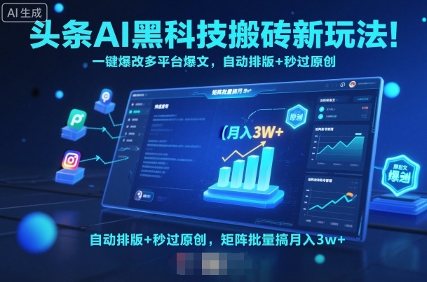 头条AI黑科技搬砖新玩法！一键爆改多平台爆文，自动排版+秒过原创，矩阵批量搞月入3w+【揭秘】-淘金日记