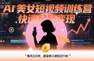 AI美女短视频训练营,快速起号变现,每天2小时,副业收入轻松过1W-淘金日记