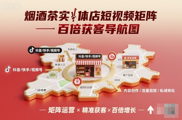 烟酒茶实体店短视频矩阵百倍获客导航图-淘金日记
