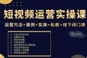 短视频运营实操课，运营方法+案例+实操+私教+线下闭门课-淘金日记