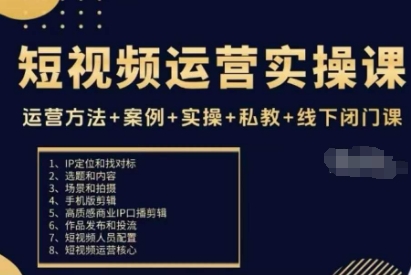 短视频运营实操课,运营方法+案例+实操+私教+线下闭门课-淘金日记