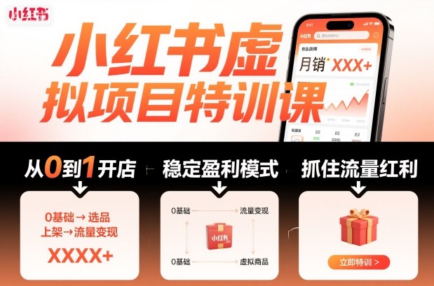 小红书虚拟项目特训课,帮你从0到1打造稳定盈利的店铺,抓住流量红利(更新9月)-淘金日记