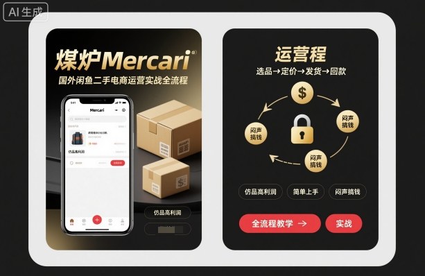 煤炉Mercari国外闲鱼二手电商运营实战全流程,仿品高利润,简单上手,闷声搞钱-淘金日记