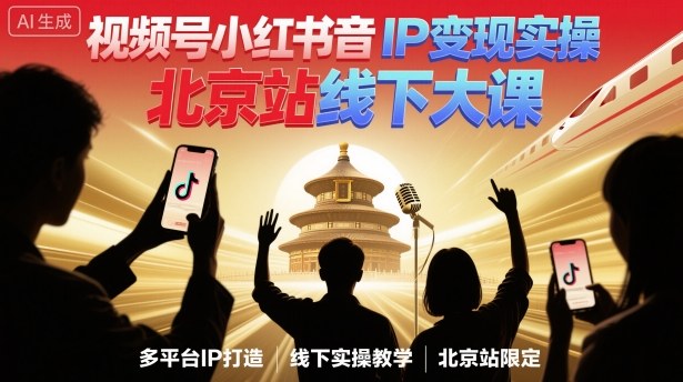 视频号小红书抖音IP变现实操北京站线下大课，40+行业短视频高变现姿势，100+IP高变现实操技术-淘金日记