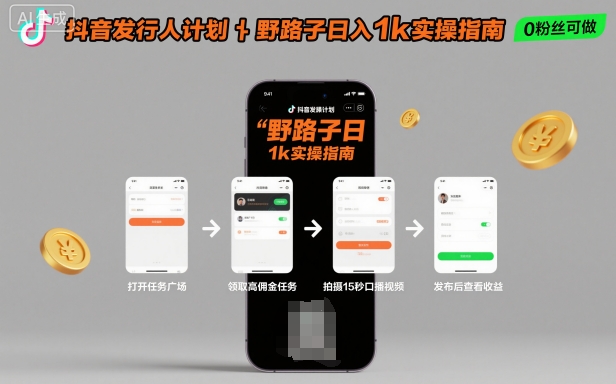 抖音发行人计划全新野路子玩法,随时随地,只要有手机,就能操作,日入1k+【揭秘】-淘金日记
