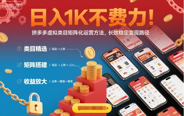 日入1K不费力!拼多多虚拟类目矩阵化运营方法,长效稳定变现路径-淘金日记