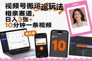 视频号搬运玩法,相亲赛道,日入3张+,10分钟一条视频-淘金日记