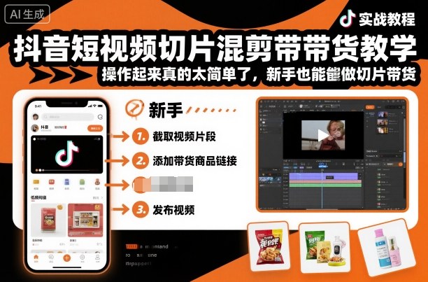 抖音短视频切片混剪带货教学，操作起来真的太简单了，新手也能做切片带货-淘金日记