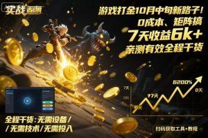 游戏打金10月中旬新路子!0成本、矩阵搞,7天收益6k+,亲测有效全程干货【揭秘】-淘金日记