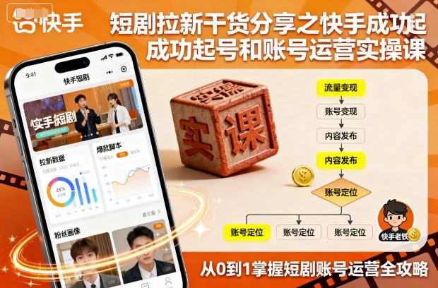 短剧拉新干货分享之快手成功起号和账号运营实操课-淘金日记