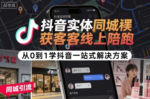 抖音实体同城获客线上陪跑，从0到1学抖音一站式解决方案-淘金日记